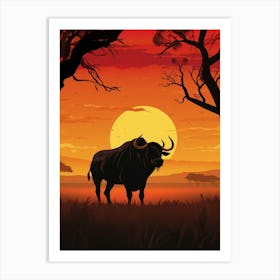 African Buffalo Sunset Silhouette 1 Art Print