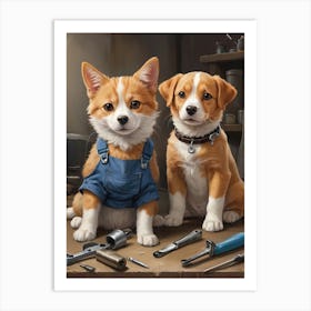 Cute Two Dogs In A Shop Art Print