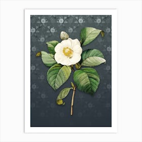 Vintage Japanese Camelia Botanical on Slate Gray Pattern n.0192 Art Print