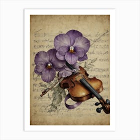 Violin And Flowers On Music Sheet Art Print