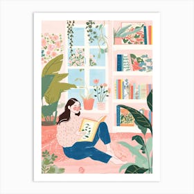 Girl Reading A Book Lo Fi Kawaii Illustration 2 Art Print