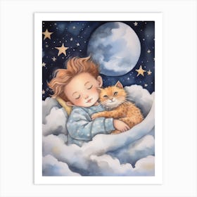 Boy With Lion Cub Art Print