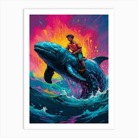 Man Riding A Whale Art Print