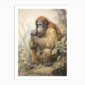 Storybook Animal Watercolour Orangutan Art Print