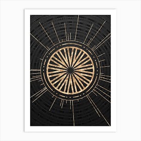 Geometric Glyph Symbol in Gold with Radial Array Lines on Dark Gray n.0297 Art Print