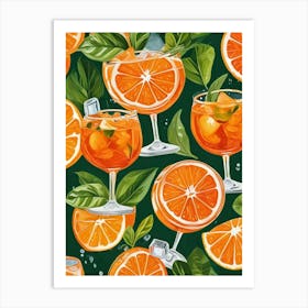 Aperol Spritz Pattern Cocktail Oranges Kitchen Art Art Print (3) Art Print