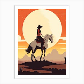 Minimalist Cowgirl Desert Sunset 1 Art Print