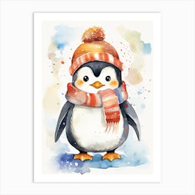 A Penguin Watercolour In Autumn Colours 2 Art Print