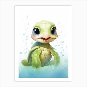 Baby Sea Turtle Cute With Bubbles Art Print