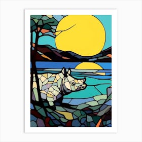 Stained Glass Style Rhino Art Print