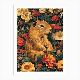 Squirrel In Flowers Art Print