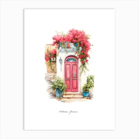 Athens, Greece   Mediterranean Doors Watercolour Painting 3 Poster Art Print