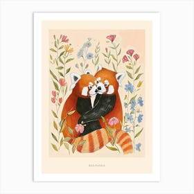 Folksy Floral Animal Drawing Red Panda 1 Poster Art Print