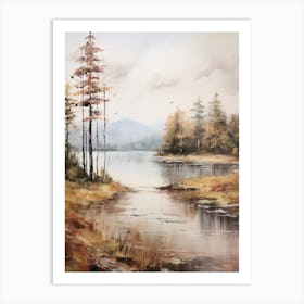 Lake In The Woods In Autumn, Painting 41 Art Print