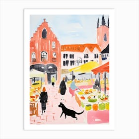 The Food Market In Bruges 1 Illustration Art Print