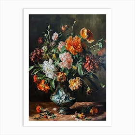 Baroque Floral Still Life Celosia 4 Art Print