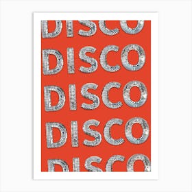 DISCO! Disco Ball Styled Typography, Juicy Red Color Art Print