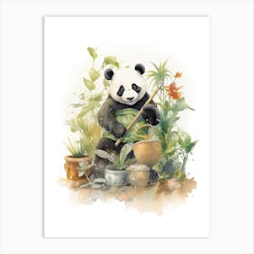 Panda Art Gardening Watercolour 3 Art Print