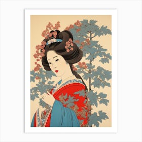 Hagi Bush Clover 2 Vintage Japanese Botanical And Geisha Art Print