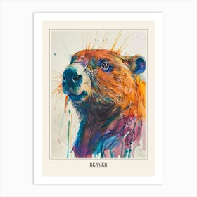 Beaver Colourful Watercolour 3 Poster Art Print