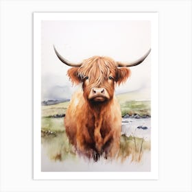 Watercolour Portrait Of A Highland Cow 1 Art Print