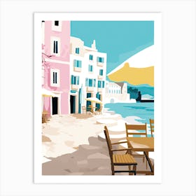 Mykonos, Greece, Flat Pastels Tones Illustration 3 Art Print