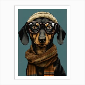 Dachshund Dog Wearing Glasses Art Print