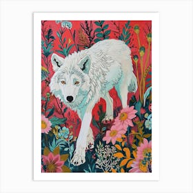Floral Animal Painting Arctic Wolf 1 Art Print