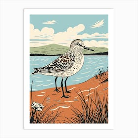 Vintage Bird Linocut Dunlin 6 Art Print