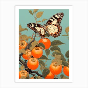 Butterfly With Fruit Japanese Style Painting 3 Art Print