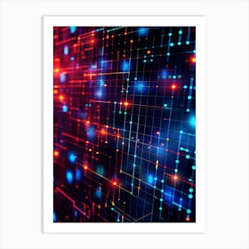 Abstract Digital Background With Interconnected Lines, Dots, And Glowing Elements In Red And Blue Hues 1 Art Print