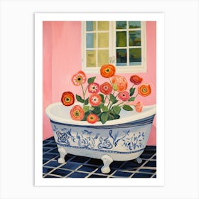 A Bathtube Full Of Ranunculus In A Bathroom 3 Art Print