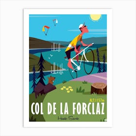 Col De La Forclaz Cycling Poster Green & Blue Art Print