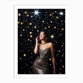 A Cosmic Scene Capturing The Night Sky Aglow With Glittering Stars And A Dusting Of Sparkling Galaxi (2) Art Print