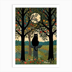 Cat In The Orchard Style William Morris Art Print