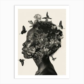 Woman With Butterflies In Her Hair 1 Art Print