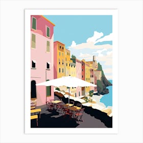 Cinque Terre, Italy, Flat Pastels Tones Illustration 1 Art Print