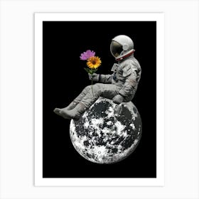 Astronaut With Flowers On The Moon Art Print