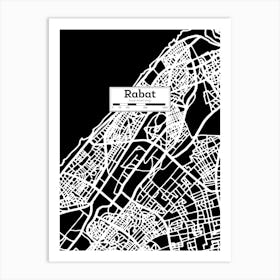 Rabat City Map — Hand-drawn map, vector black map Art Print