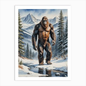 Sasquatch in the Frosted Wild Bigfoot Art Print