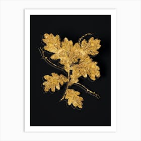 Vintage English Oak Botanical in Gold on Black n.0337 Art Print