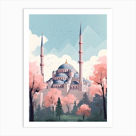 The Blue Mosque   Istanbul, Turkey   Cute Botanical Illustration Travel 3 Art Print