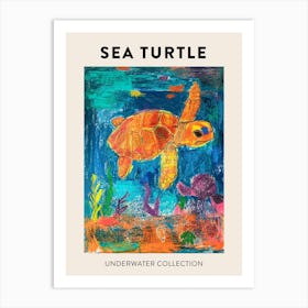 Sea Turtle Underwater Pencil Scribble Poster 2 Art Print