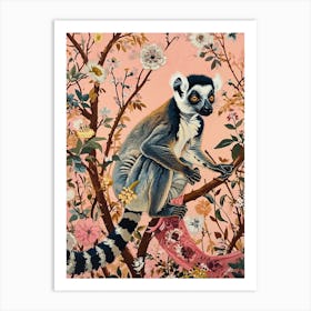 Floral Animal Painting Lemur 1 Art Print