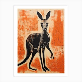 Kangaroo, Woodblock Animal Drawing 3 Art Print