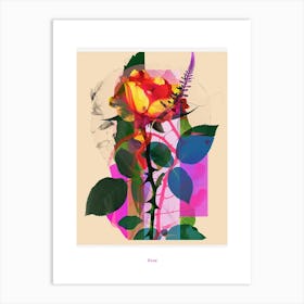 Rose 5 Neon Flower Collage Poster Art Print