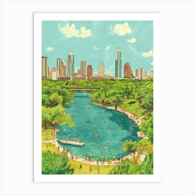 Storybook Illustration Zilker Metropolitan Park Austin Texas 3 Art Print