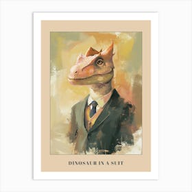 Mustard Painting Of A Dinosaur Lizard In A Suit 1 Poster Art Print