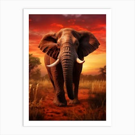 African Elephant Sunset Portrait 1 Art Print