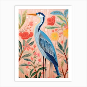 Pink Scandi Great Blue Heron 1 Art Print